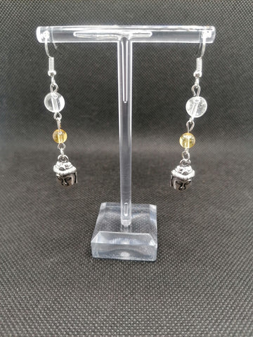 Citrine / Cristal de Roche / Bouddha - Boucles d'Oreilles