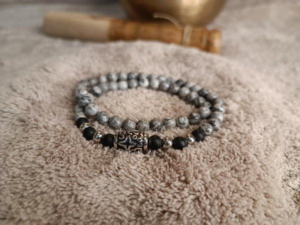 Jaspe Gris / Onyx - Bracelet Homme