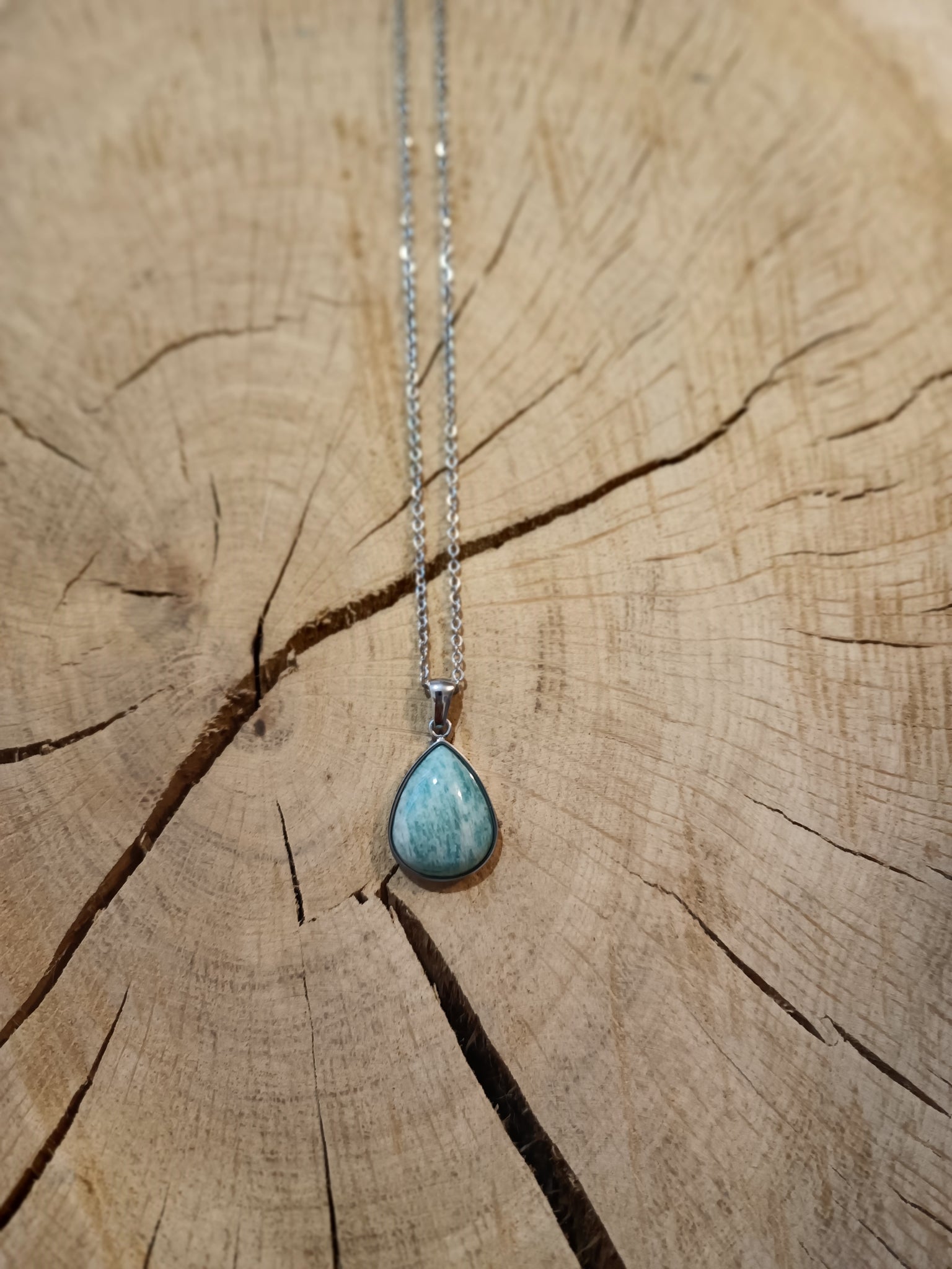 Amazonite - Collier en acier - Cabochon Goutte