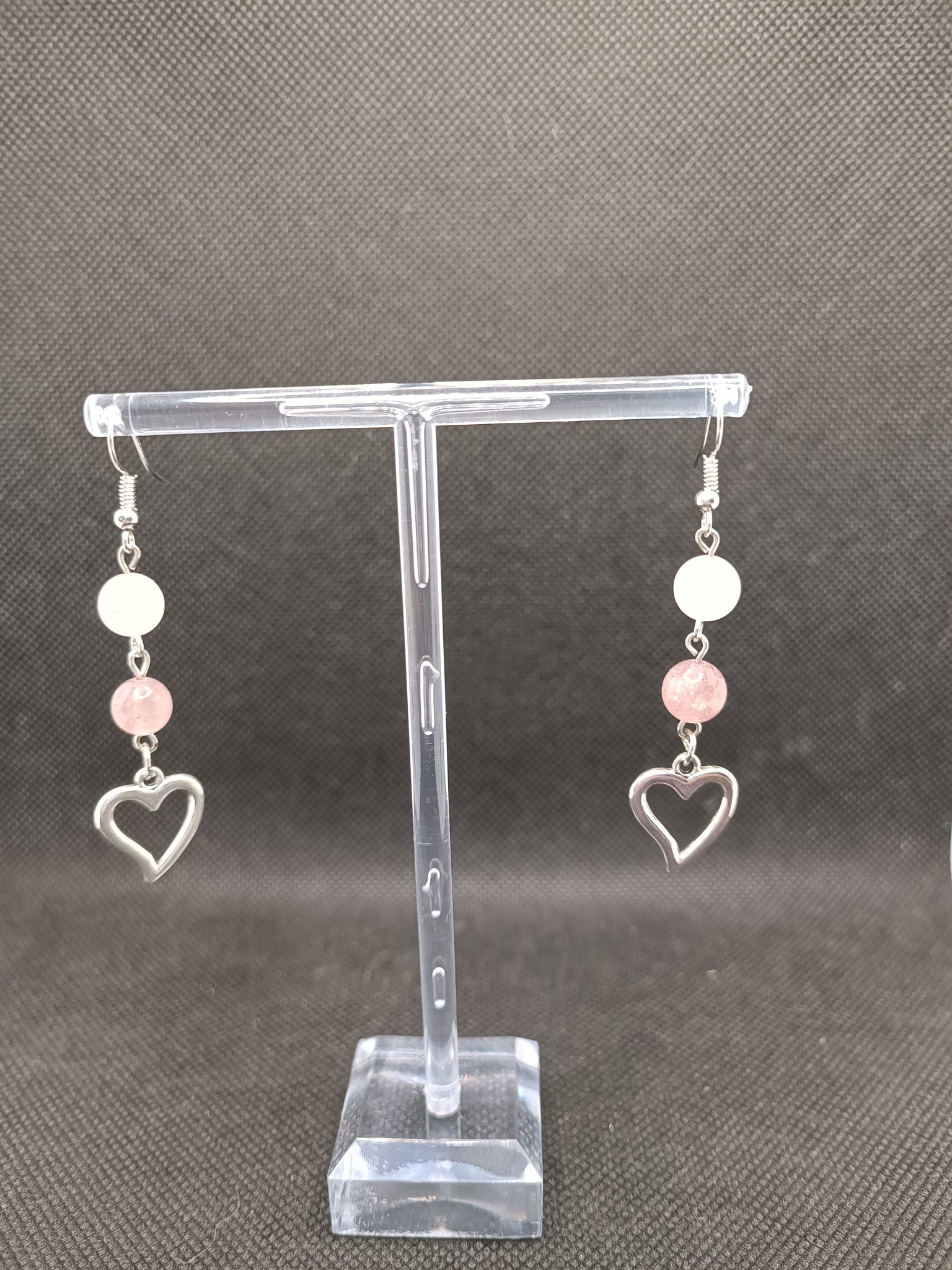 Boucles d'Oreilles - Quartz Fraise / Quartz Rose / Coeur