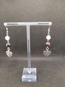 Boucles d'Oreilles - Grenat / Quartz Rose / Coeur